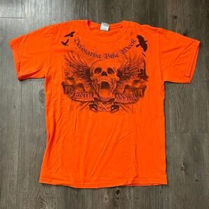 Y2K Harley Style Delmar Bike Week Grunge Skeleton Skull Orange Tee. Sz M